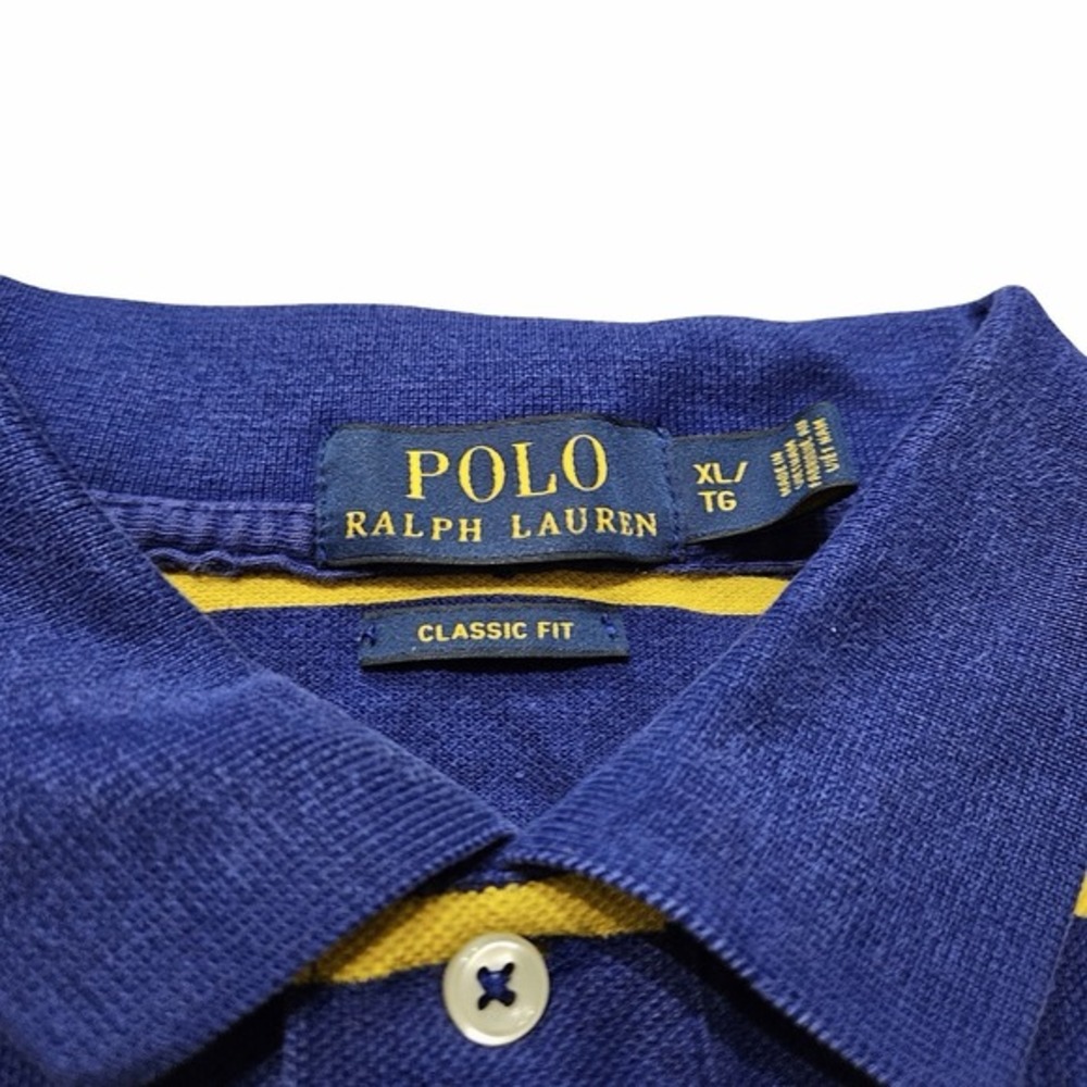 Polo Ralph Lauren‎ Classic Fit Polo Shirt Men XL Blue Yellow Striped Cotton - Picture 3 of 8
